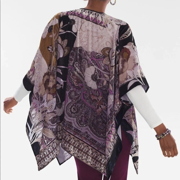 NWT Chicos Velvet Ruana Floral Butterfly Wrap New - Picture 3 of 14